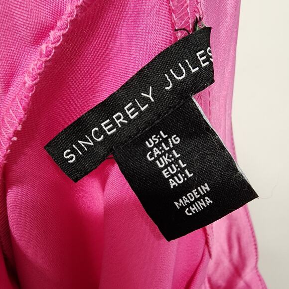 Sincerely Jules Pleated Wide Leg Satin Pants Size L Bright Pink Office Barbie - Picture 12 of 13